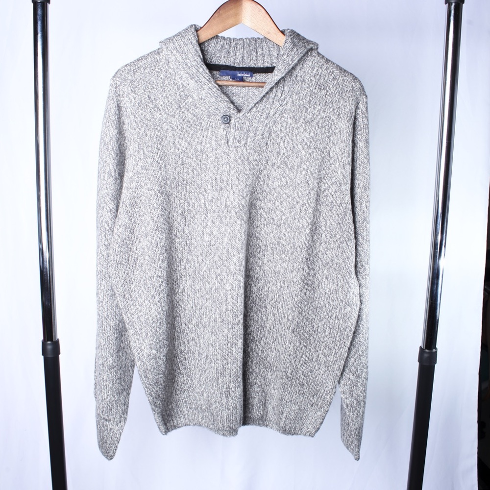 Basic Edition Mens Large Light Gray Marble Cowl Neck Knit Sweater Yellow Tag